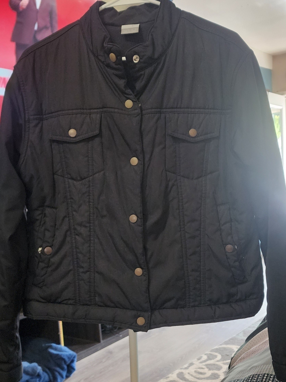 Nike Black Quilted Puffer Jacket with Snap Front Sz XL